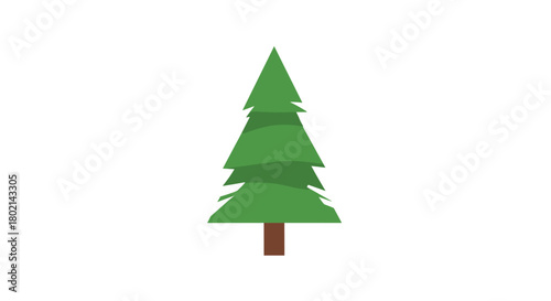 Stylized green pine tree with a brown trunk on a white background.