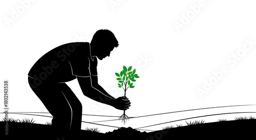 Planting a sapling for brighter future, symbolizing growth and sustainability, perfect for environmental campaigns and promoting eco-friendly practices