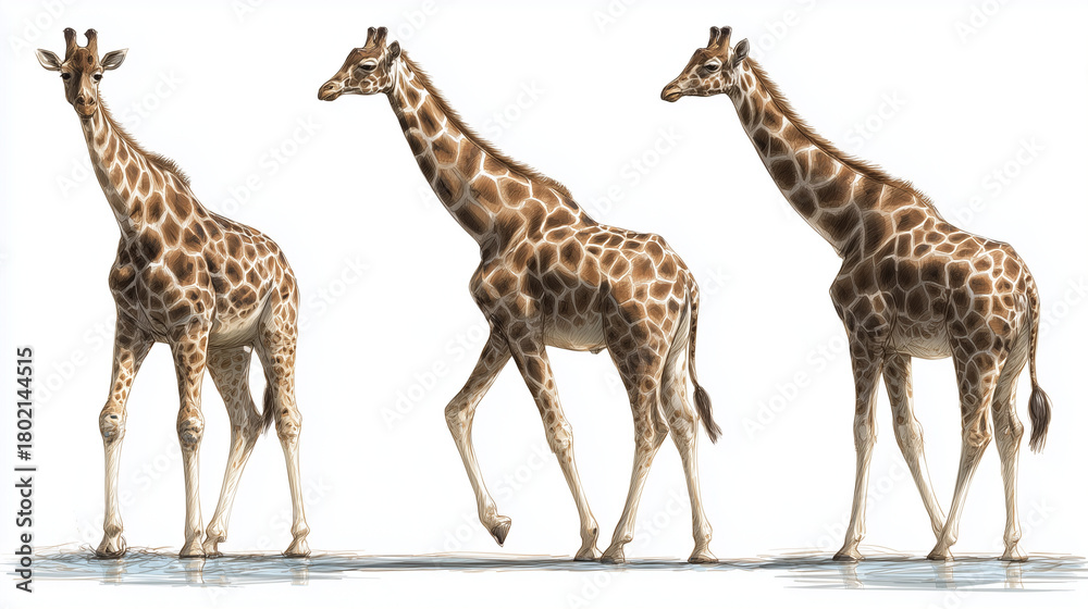 Obraz premium Illustration set of giraffe poses isolated on a white background