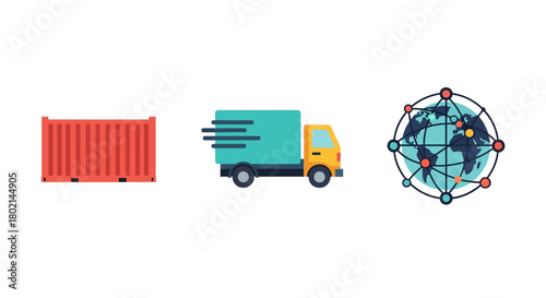 Global shipping and delivery integration with container, truck, and network connections