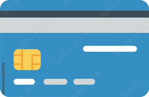 Illustration of a blue credit card with a gold chip and magnetic stripe.