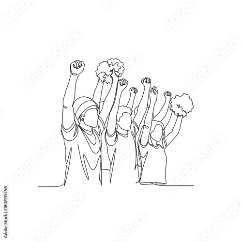 Diverse fans cheering with raised arms at NFL playoffs tailgate  