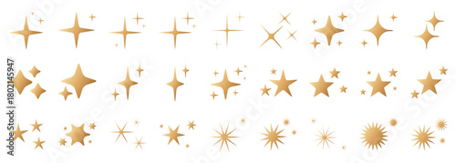 Star icons set with grouped golden star shapes. Star symbols arranged in clusters on white background, vector elements for cards, banners, posters, seasonal designs. Star collection for clean graphic 