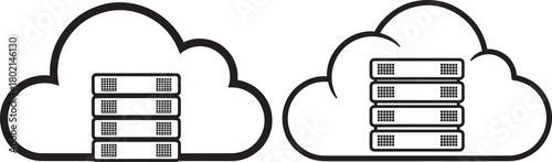 Two cloud computing icons with servers silhouette