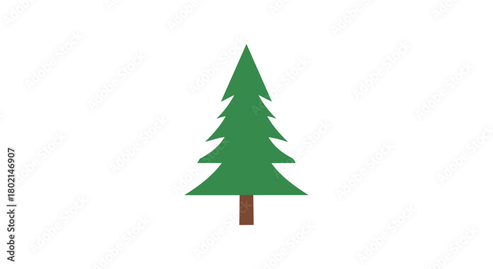 Obraz premium Simple green pine tree with a brown trunk on a white background.