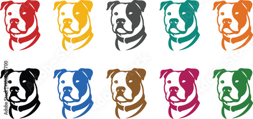 Pitbull dog head icons in multiple colors animal, Colorful dog head graphics for design