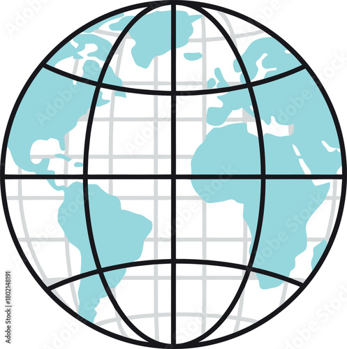 Vector illustration of planet Earth with latitude and longitude grid lines.