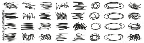 Hand drawn sketch lines with messy scribbles and quick strokes. Each element shows energetic free form movement with spontaneous shapes