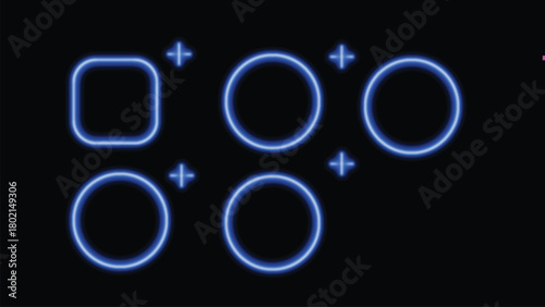Neon Glowing Circle Frames with Plus Signs on Dark Background