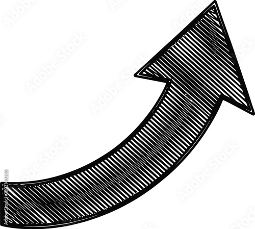 A textured black and white illustration of a curved arrow pointing upward