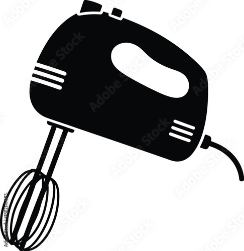 Black silhouette illustration of a handheld electric mixer for baking