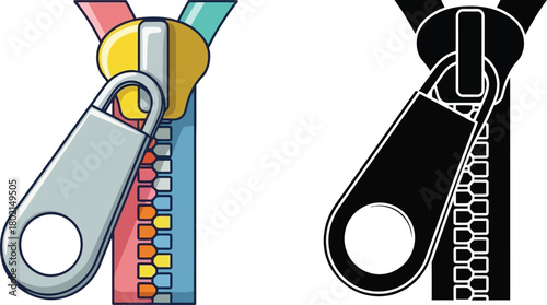 Colorful and monochrome zipper illustrations a detailed comparison of fastener designs