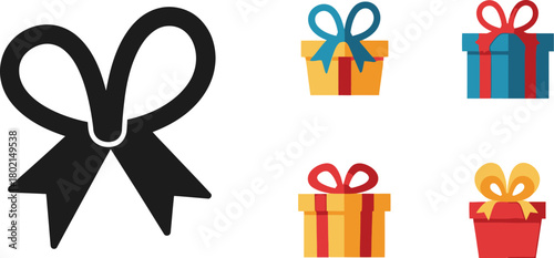 Colorful gift boxes and a ribbon festive presents for celebrations and events