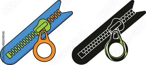 A colorful illustration depicts scissors and a zipper presented in two styles