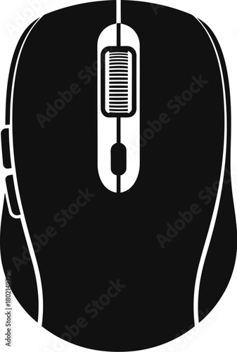 A sleek black computer mouse isolated on a pure white background