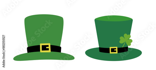 Set of st patricks day leprechaun hat flat vector illustration design.
St Patrick’s day green leprechaun hat element.
White background.