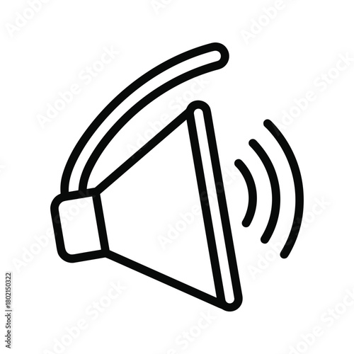 Megaphone speaker with sound waves icon, a simple outline design representing communication and public announcements.