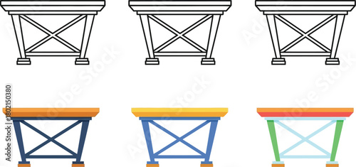 Illustration of simple table structures in black color and gradient styles