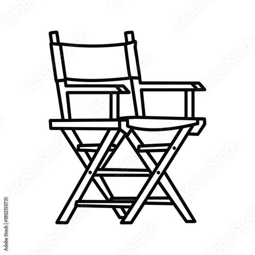 Director's chair outline icon, symbolizing film industry, cinema, and movie production. vector illustration on white background.