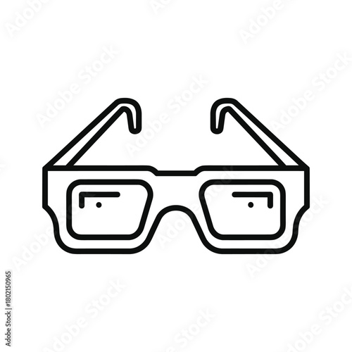 Three dimensional glasses outline icon, vector illustration of cinema eyewear for film viewing, immersive entertainment