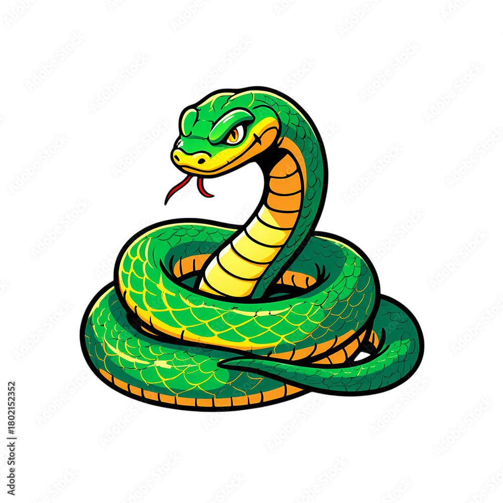 Fototapeta premium Coiled Green Snake Illustration on transparent background