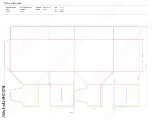 Cardboard Box Die Cut Template With Foldable Front Panels And Lines box template packaging