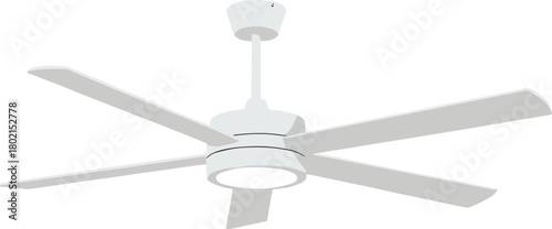 Modern ceiling fan with five blades and light fixture, home appliance illustration, interior design vector artwork for air circulation and comfort