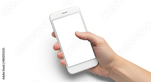 Hand Holding Smartphone with Blank Screen, Mobile phone, White, Technology