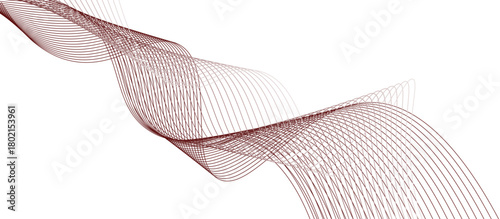 maroon color wavy line isolated on white. 3d render design of wave pattern. modern lines technology concept background.	