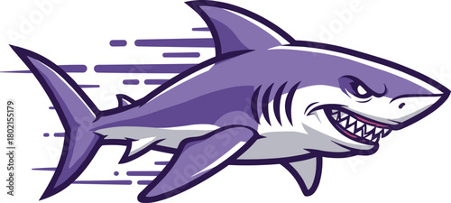 Shark vector illustration, fierce cartoon character with sharp teeth, dynamic ocean predator artwork, fast motion design, aggressive marine animal art