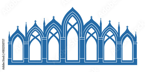 Gothic cathedral window, an elegant blue vector silhouette of a large gothic church or cathedral window, perfect for historical book covers, wedding invitations, religious artwork, and decorative