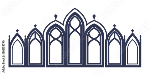 Gothic cathedral window, an elegant blue vector silhouette of a large gothic church or cathedral window, perfect for historical book covers, wedding invitations, religious artwork, and decorative