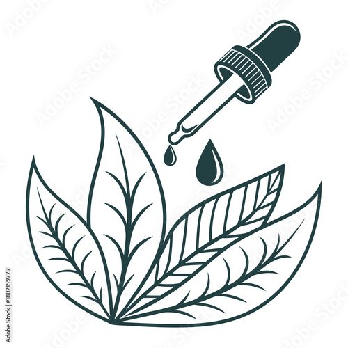 Natural medicine concept with leaves and dropper isolated on