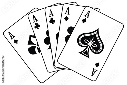 Hand of aces playing cards, four aces poker concept illustration, clean vector set ideal for poker tutorials, gambling themed artwork