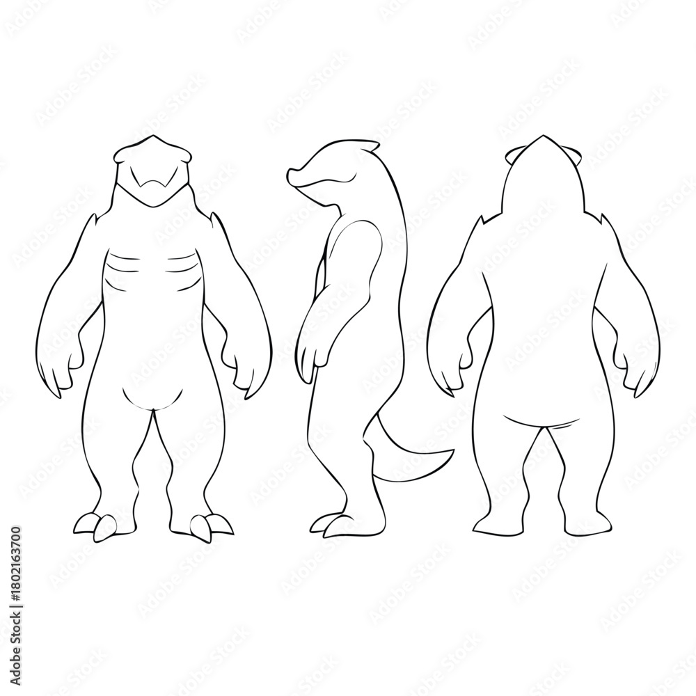 Obraz premium Monster Character Turnaround Sheet (Front, Side, Back)