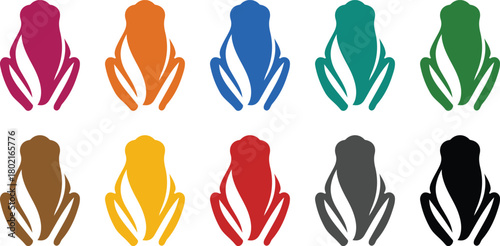 Sitting frog silhouettes in various colors amphibian, Colorful frog icon set for artwork