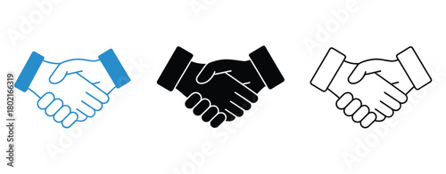 Handshake icon set, friendly deal symbol, partnership symbol, business agreement handshake sign, vector illustration perfect for corporate graphics, business presentations