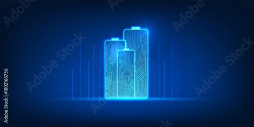 Battery Energy Cycle Technology Background, Electric Power Flow Circulation, Renewable Charge Storage System, Clean Backup Energy Concept, Futuristic Green Power Circuit Illustration