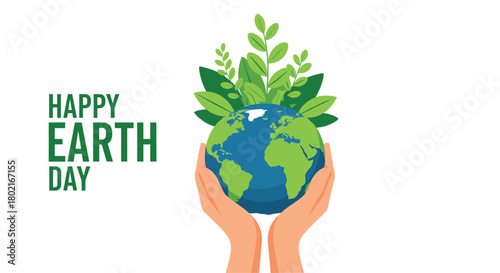 Hands cradling a globe with sprouting leaves celebrating Earth Day, symbolizing environmental care and sustainability for a healthy planet.