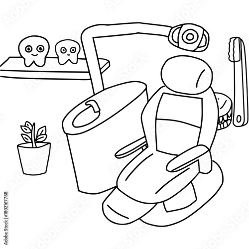 Dental Room Interior Outline Illustration for Coloring Book and Education