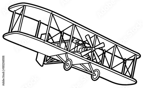 Vintage Airplane Outline for Coloring and Design