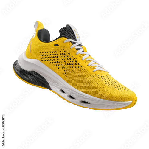 Yellow sneaker running shoe athletic footwear isolated on transparent background