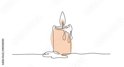A single line drawing depicts a lit candle with melting wax, creating a warm and minimalist aesthetic for contemplative themes.