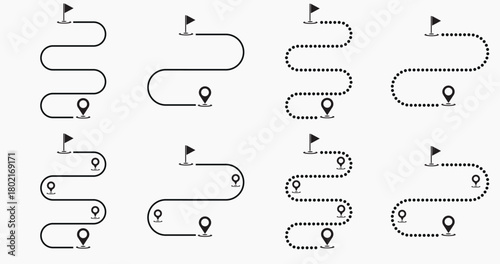 Location track icon with curved lines in a dotted pattern, suitable for navigation, travel routes and maps.