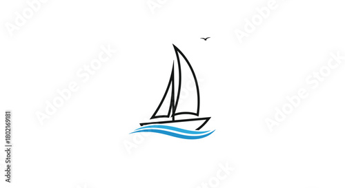 A minimalist illustration depicts a sailboat gliding across stylized blue waves with a single bird soaring overhead, evoking a sense of freedom and tranquility.