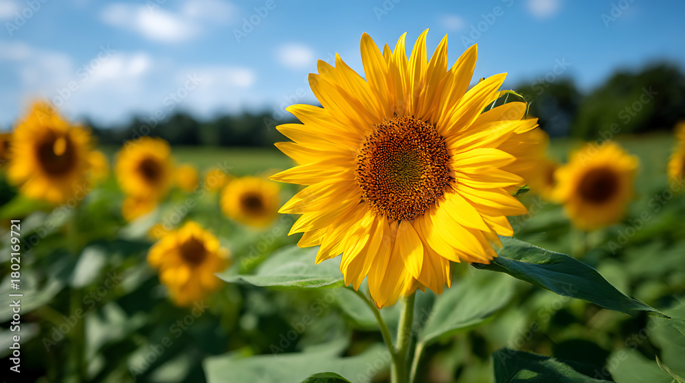 Fototapeta premium Close-Up Nature Photography Of Fully Bloomed Sunflower Head In Summer Field