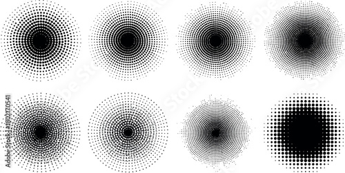 Abstract black and white textured brush strokes and halftone dots forming organic shapes