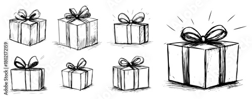Gift Box Icons Set Hand Drawn Present Packages With Bows Sketch Vector