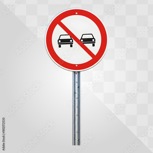 No Overtaking Road Sign on Metal Pole