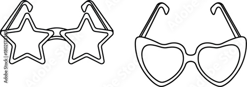 Black and white line art of star and heart shaped eyewear